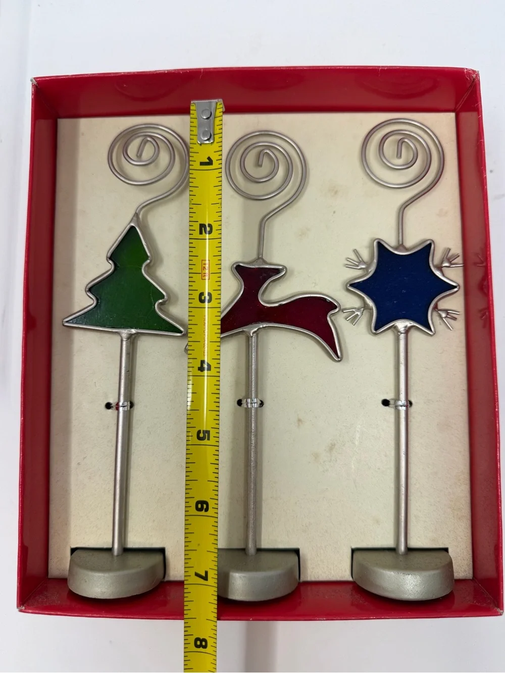 Pier 1 Imports Spiral Holiday Stained Glass Enamel Photo Holders Set of 3